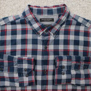 Banana Republic Shirt Mens XL Blue/Red Plaid Luxe Flannel Camden Fit L/S Button